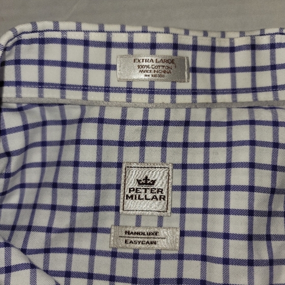 Mens Peter Millar Button Down Long Sleeve Collared W/pocket XL Plaid 100% Cotton - Picture 10 of 10